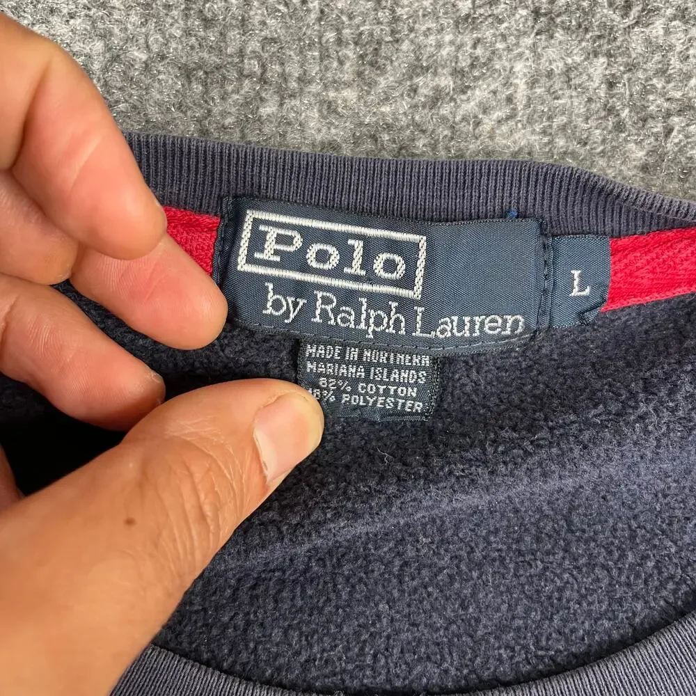 Polo Ralph Lauren Sweatshirt Mens L Navy Crewneck Red Pony Classic Casual‎